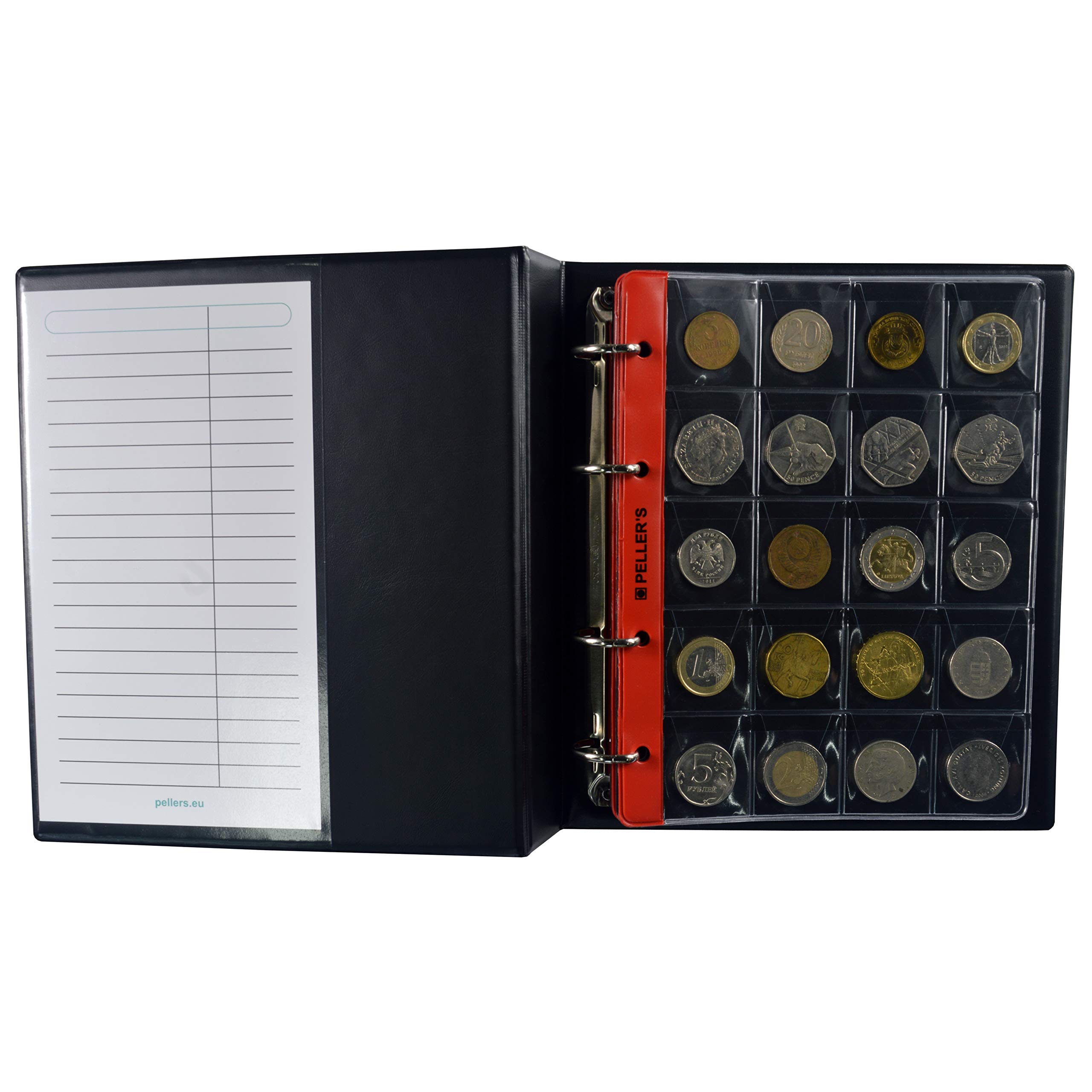 Collection Album, 200 Medium Coins up to 1.22" (31mm), 10 Sheets & dividers. For: £1, 2 Pounds, 50 P, Euro. Coin album M