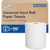 Scott Professional Hard Roll Paper Towels, Bulk, 6 Rolls x 950' (02000) | Universal 1.75" Core, High-Capacity, White, Plus Tier, Compact Case, Compatible with Universal Roll Towel Dispensers