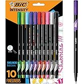 BIC Intensity Fineliner Marker Pen Set, Assorted Colors, 10-Count | 0.4 Mm Fine Point Tip for Detailed Writing | Water-Based Ink for Smooth Application | Sturdy Metal Nib for Long-Lasting Use