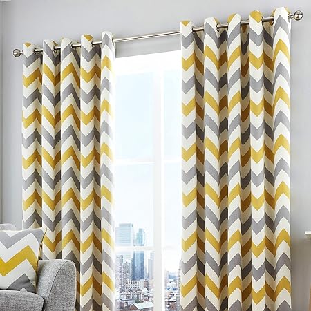 Fusion Chevron 100 Cotton Ready Made Lined Eyelet Curtains
