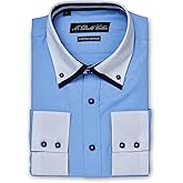 Italian Design Oxford Blue Contrast Double Collar Smart Casual Long Sleeve Formal Shirt
