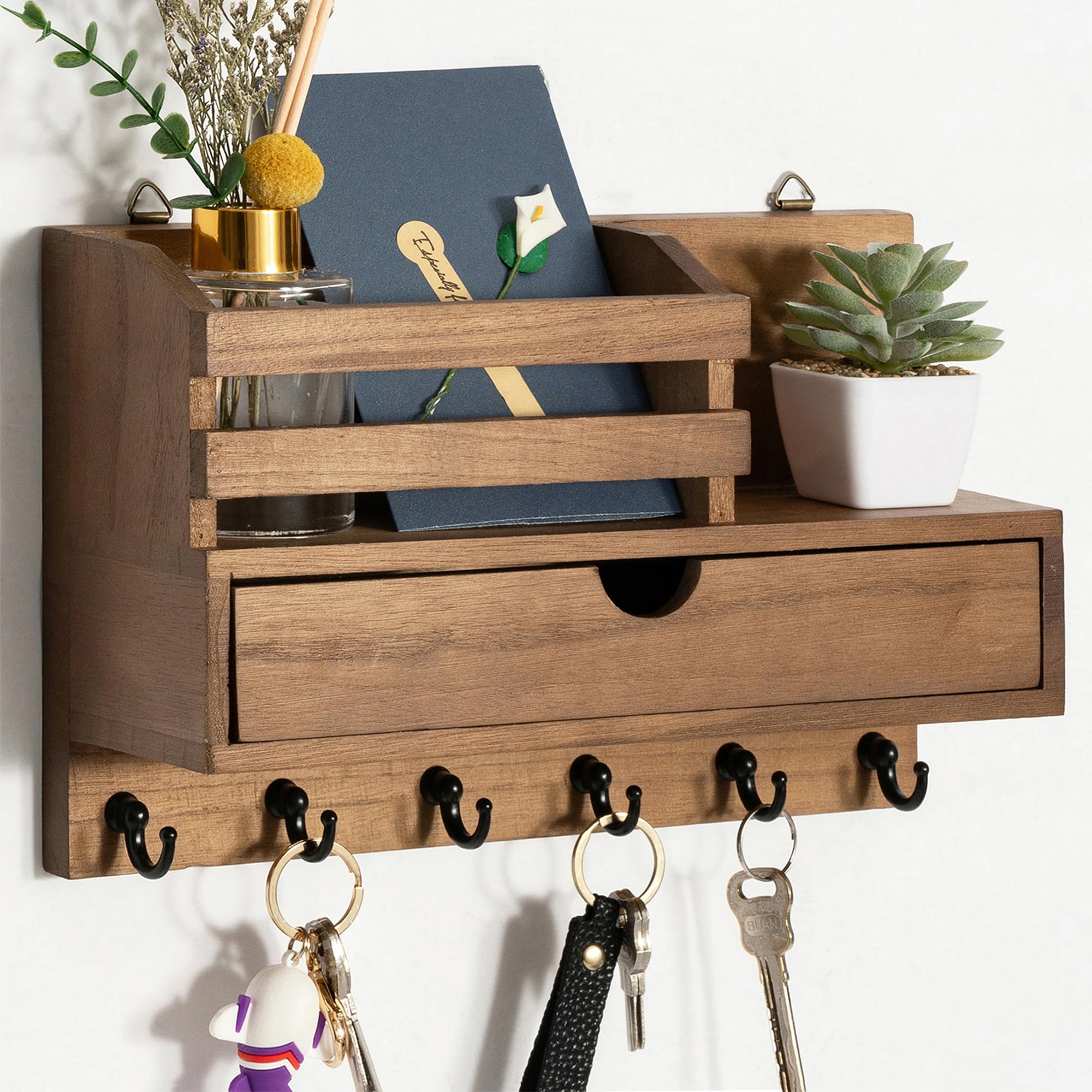 Photo 1 of dreampossible Key and Mail Holder for Wall, Mail Organizer Wall Mount with 6 Hooks and Storage Drawer, Wooden Key Rack Hanger with Shelf for Entryway and Home Decor
