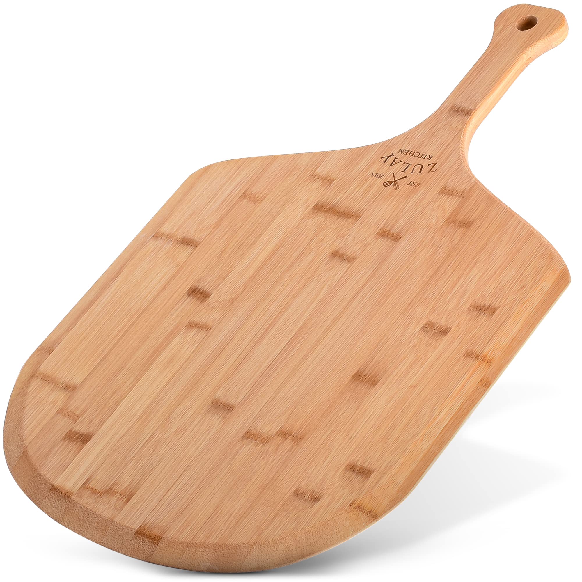 Zulay Kitchen Bamboo Pizza Peel – Large 15” Wooden Pizza Paddle with Long Handle – Easy-Glide Beveled Edge for Baking, Transferring & Serving – Durable Pizza Board for Oven, Stone & Grill