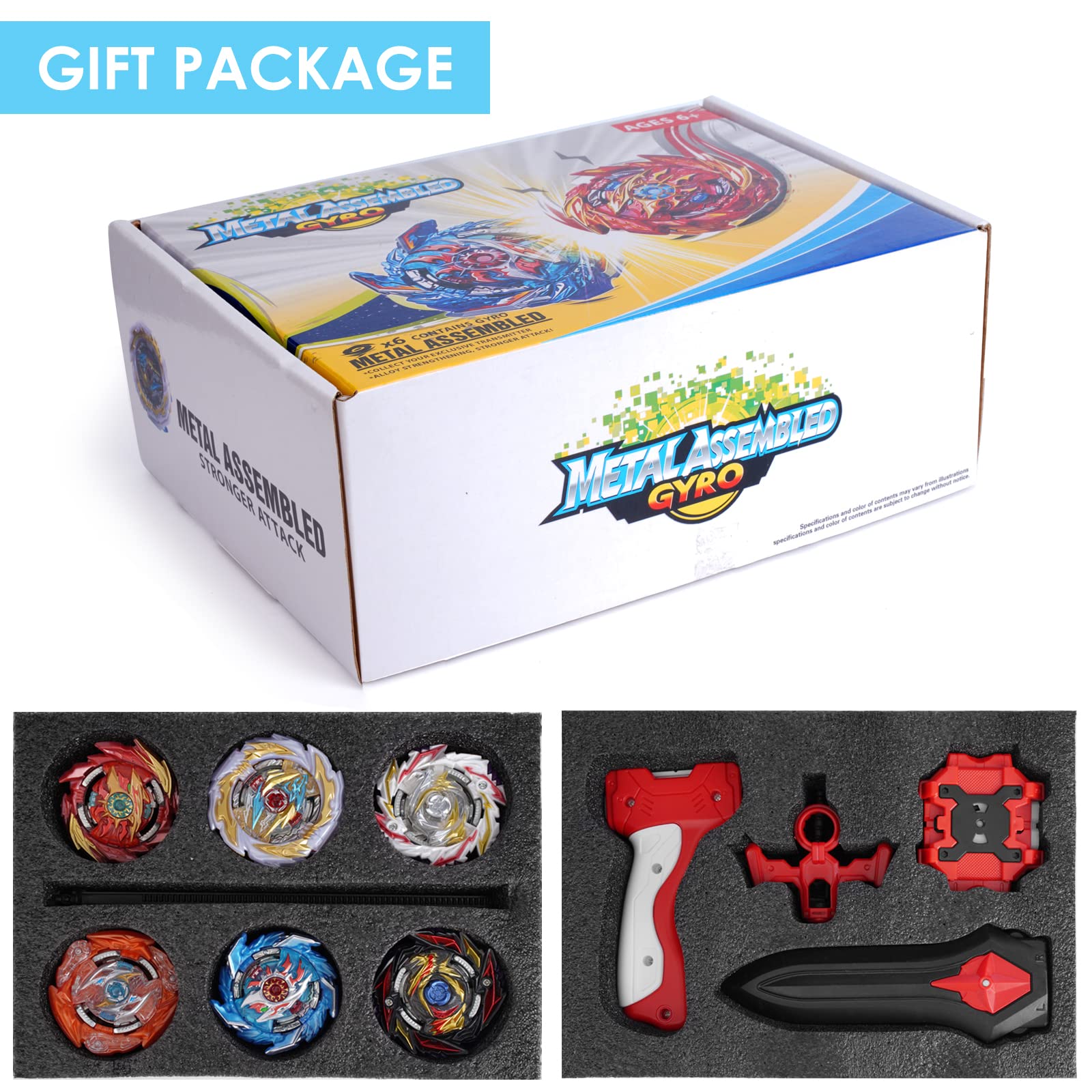 Bey Burst Set - Metal Fusion Evolution Master Battling Gyro Toys - High-Performance Spinning Tops with 2 Launchers for Children, Boys, and Kids(6)