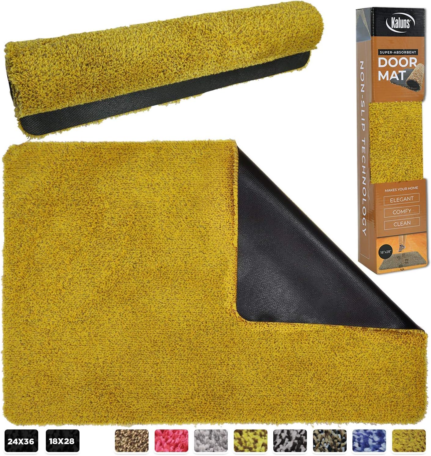 Kaluns Door Mat, Front Doormat, Super Absorbent Mud Mats, Doormats for Entrance Way, Entry Rug, Non Slip PVC Waterproof Backing, Shoe Mat for Entryway, Machine Washable (20x30 Yellow)