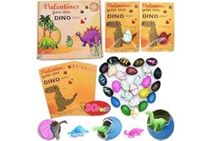 QEQCZOW Valentines Day Gifts for Kids, Valentines Day Cards for Kids, Set of 30 Dinosaur Eggs Hatching Dino Egg Grow in Water, Valentine Exchange for Toddlers Girls Boys School Class Classroom Party Favors