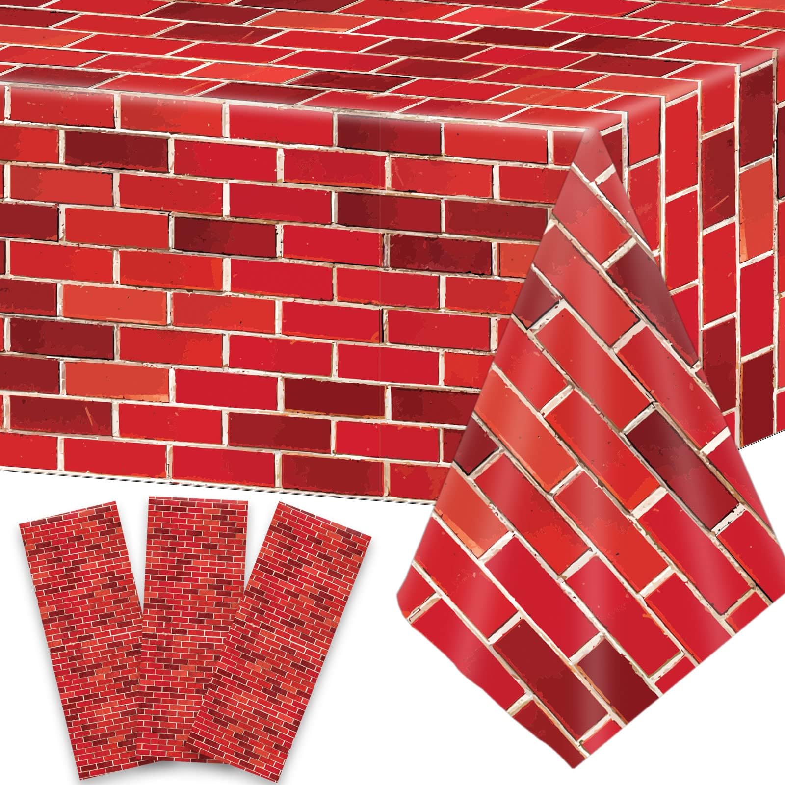 Photo 1 of chiazllta 3 Pieces Red Brick Tablecloth Plastic Brick Wrapping Paper Stone Wall Backdrop for Christmas Party Decorations Fireplaces Curtains Door Wallpaper Photography Supplies