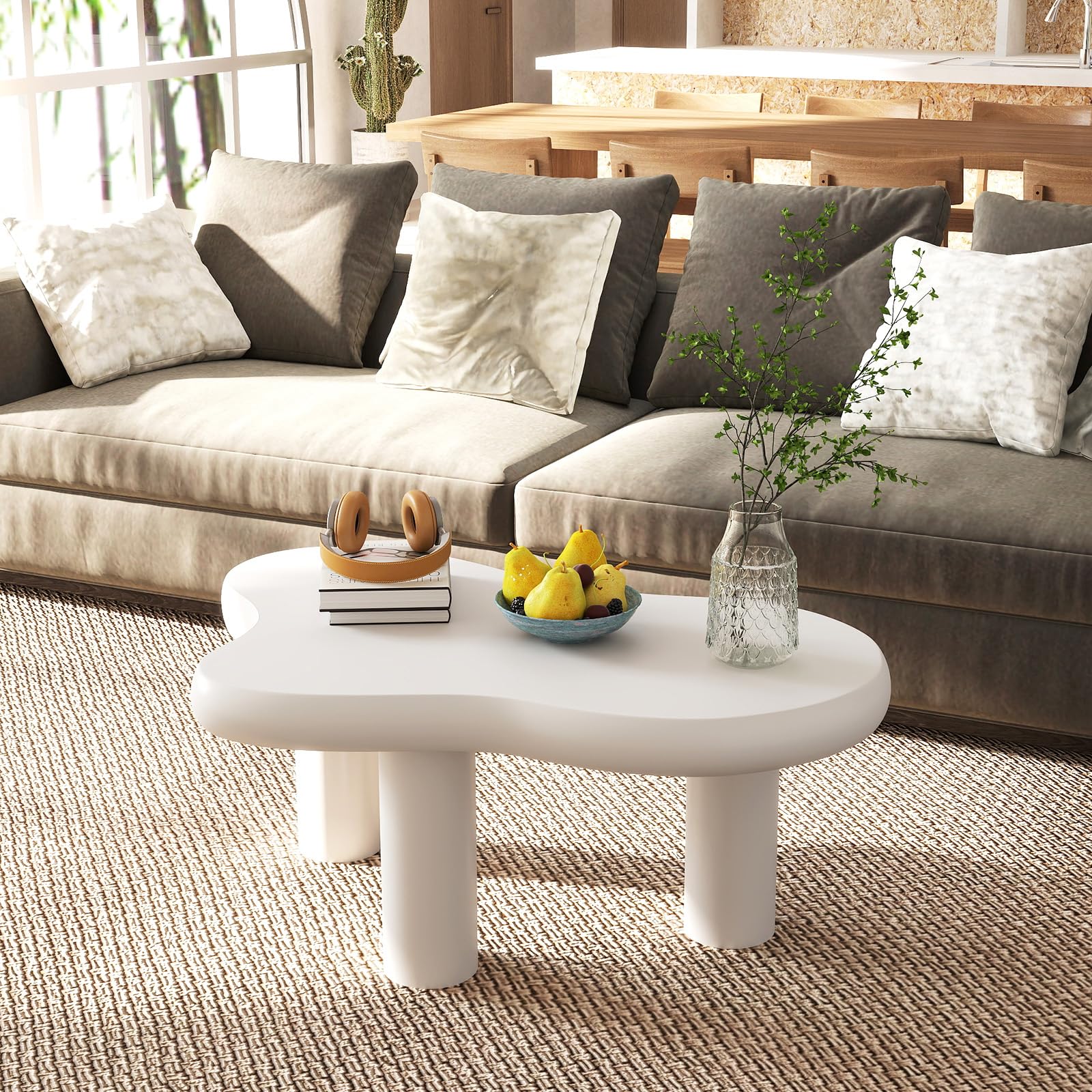 Photo 1 of **DIRTY / STAINED*** HollyHOME 34" Cloud Wood Coffee Table - 3-Leg Modern Accent Center Table for Living Room Bedroom Balcony Patio, Cream White