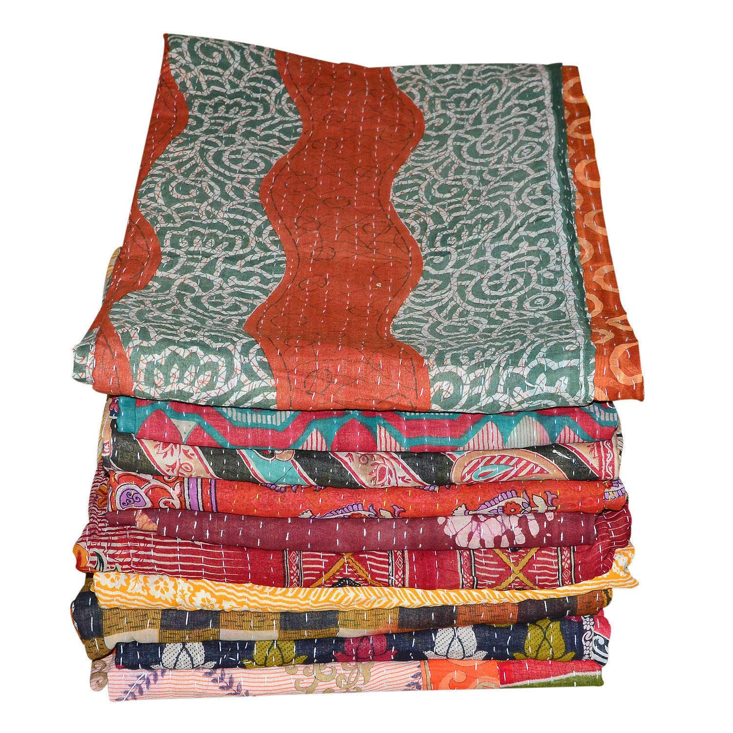 Radhykrishnafashions Handmade Indian Vintage Style Kantha Blanket Set Reversible (1)