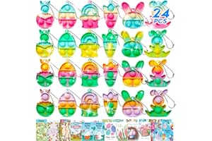 TOANWOD 24PCS Party Favors Pop Fidget Keychain Toy: Mini Party Favors Bubble Toy Pack for Kids - Birthday Goodie Bag Stuffers Gifts in Box - Sensory Classroom Prizes Bulk