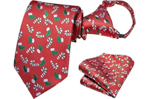Dubulle Boys Christmas Zipper Ties Xmas Pretied Necktie for Boy and Pocket Square Age 8-12 Boys Party Festival
