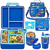 Bento Lunch Box for Kids with 17oz Soup Thermo,Insulated Tumbler Water Bottle and Insulated Lunch Bag,Leak-Proof 3 Compartment Lunch Food Container with Ice Pack for Kids to School-Dinosaur