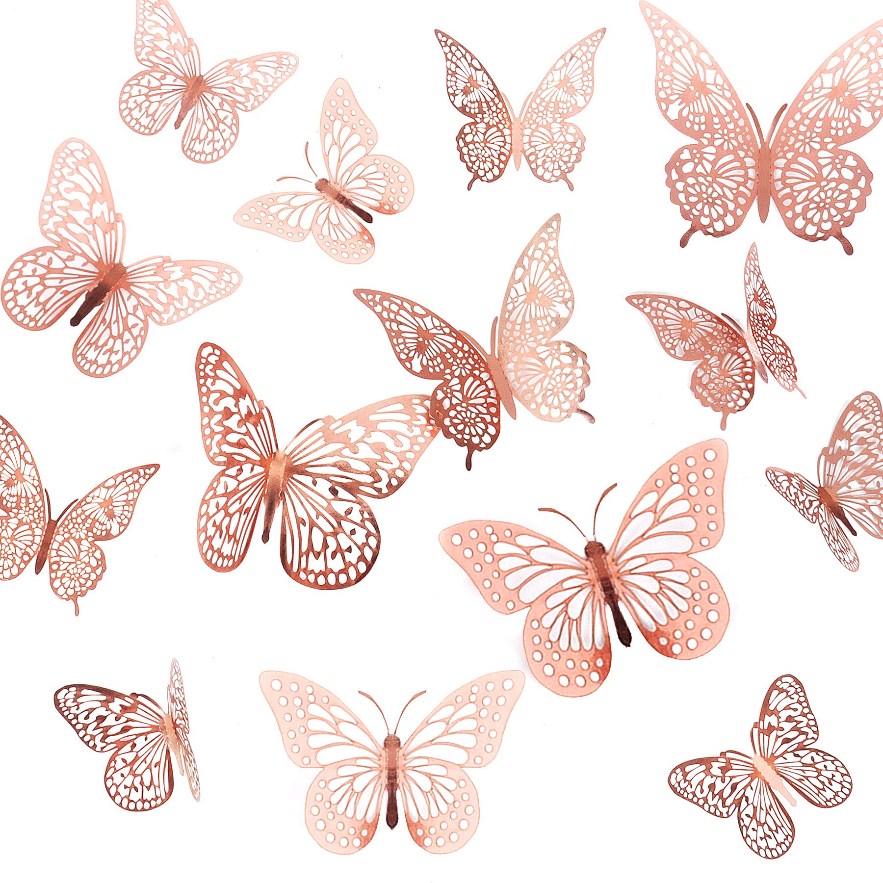Butterfly Cake Decorations 36 Pcs Glitter 3D Butterflies Cupcake Toppers Rose Gold Hollow Cake Topper for Birthday Wedding Party Sticker Decoration — image 1