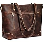 S-ZONE Genuine Leather Tote Bag for Women Work Shoulder Crossbody Purses Handbag with Outside Pockets