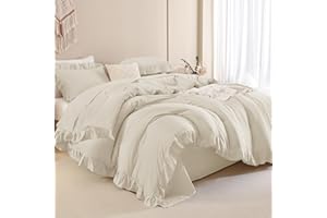 Andency Beige Twin Size Ruffle Comforter, 2 Pieces Farmhouse Shabby Classic Bed Set for Kids, Lighteweight Soft Microfiber Bedding Set for Girls(1 Ruffle Comforter and 1 Pillowcase)