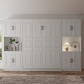 Jiaoun Queen Murphy Bed with 2 Storage Cabinets/Padded Headboard, Concealed Vertical Wall Bed, Featuring Hydraulic Struts/Skirting Groove/Securing Straps, Suitable for Guest Room/Studio