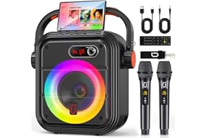 JYX Karaoke Machine with 2 Wireless Microphones, Bluetooth PA Speaker for Adults, Treble/Bass Control with RGB Disco Lights, TWS Stereo Pairing, Sound Effects for Singing, Home Party, Outdoor Events