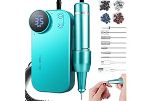 TISEMENT Electric Nail Drill Pink, 4000 mAh Portable Nail Drill 35000 RPM, Rechargeable Electric Nail File Machine with Accessories