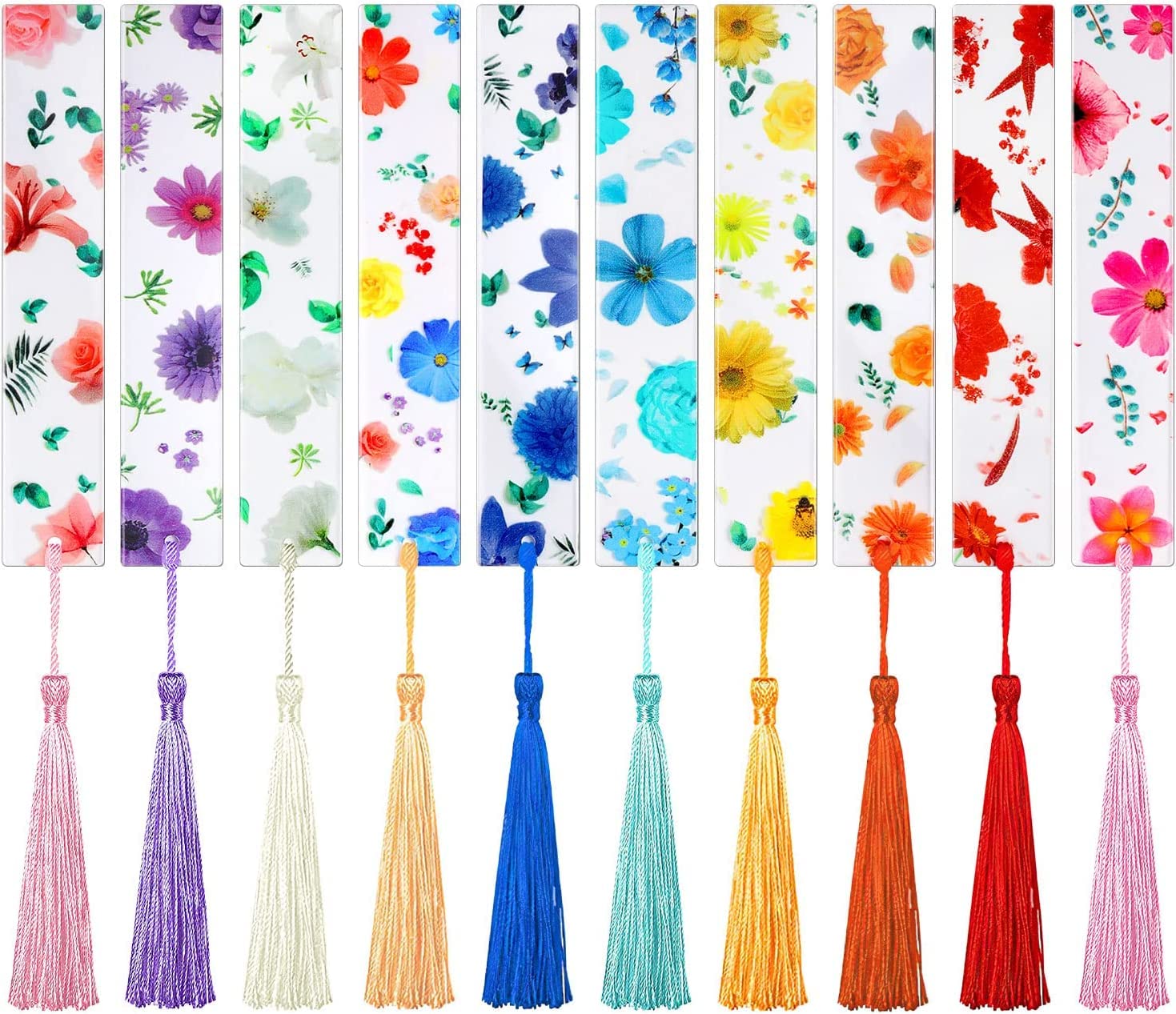 FENGCHUANG 10 Pcs Bookmarks, 14 cm Acrylic Bookmarks for Books with Tassel, Suitable for Readers, Students, Teachers, Books, Reading Graduation Gifts (10 Styles)