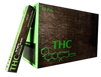 THC Unbleached Smoking Hemp Paper Perfect Rolled Cones (Pack of 55 Perfect Rolled Cones + 12 Strips of Two Unbleached Hemp Paper with Unique C Shaped Roach)