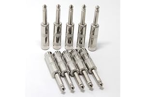 Ancable 10-Pack 1/4" TS Jumbo Plugs Solder Type for Guitar, Instrument, Speaker/Microphone/Patch Cables - 6.35mm Male 1/4 Inc