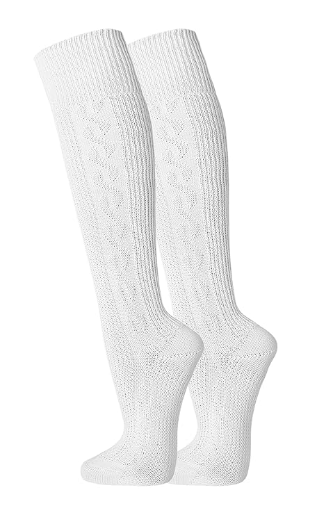 1 Paar Herren Damen Trachtensocken Trachten Socken Strümpfe für Lederhose Kniebund Kurz Hose weiss