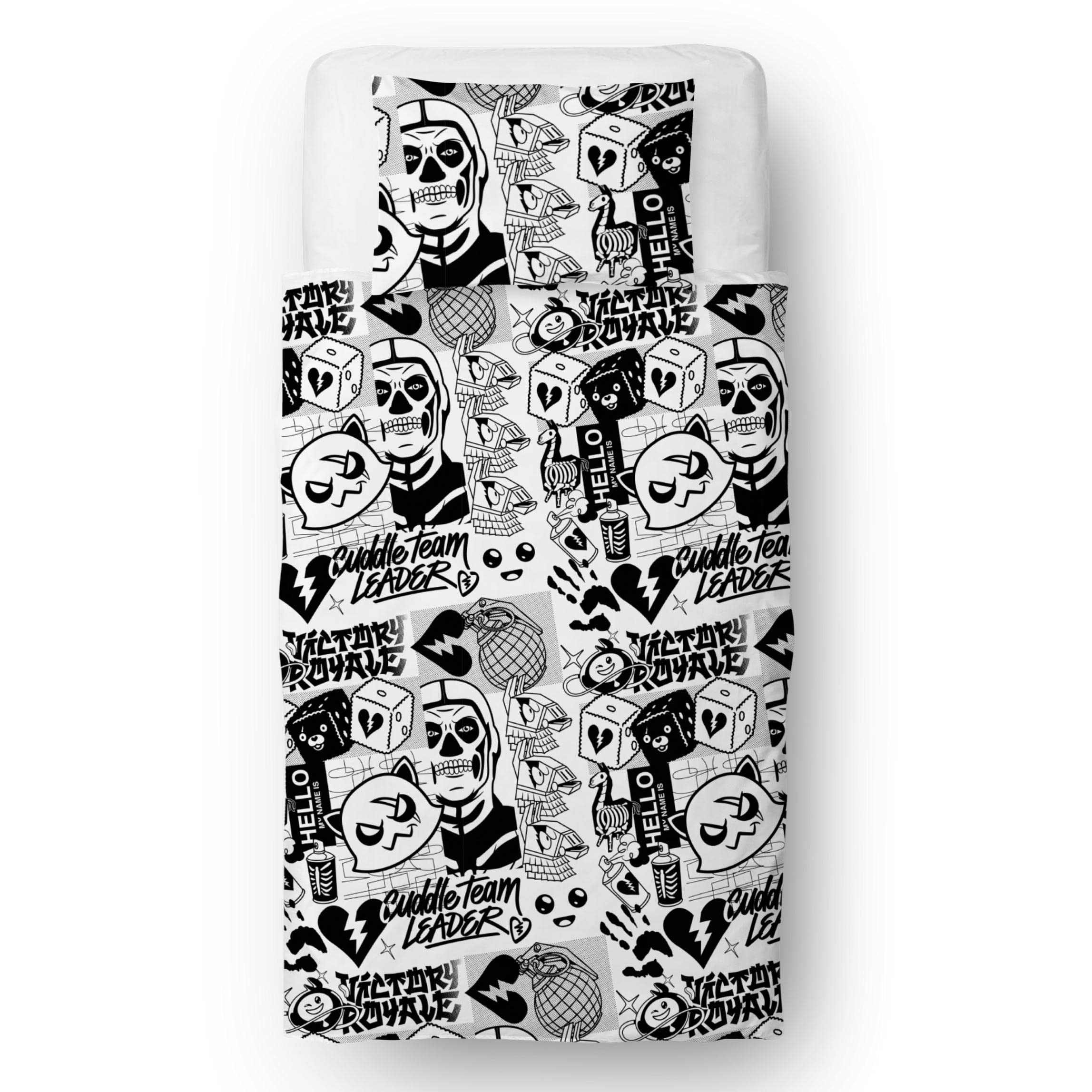 Official Fortnite Duvet Cover Fanzine Design | Grey Reversible 2 Sided Bedding Duvet Cover, Official Merchandise with Matching Pillow Case (Single)
