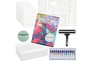 HOSILOVA Reusable Gel Printing Plate Kit- 8" X 10" Gel Plate with Acrylic Paint, Printing Paper, Stencil, Storage Box, Rubber Roller, Baren, Easy Clean Plate,DIY Printmaking for Art Card Making, Scrapbooking