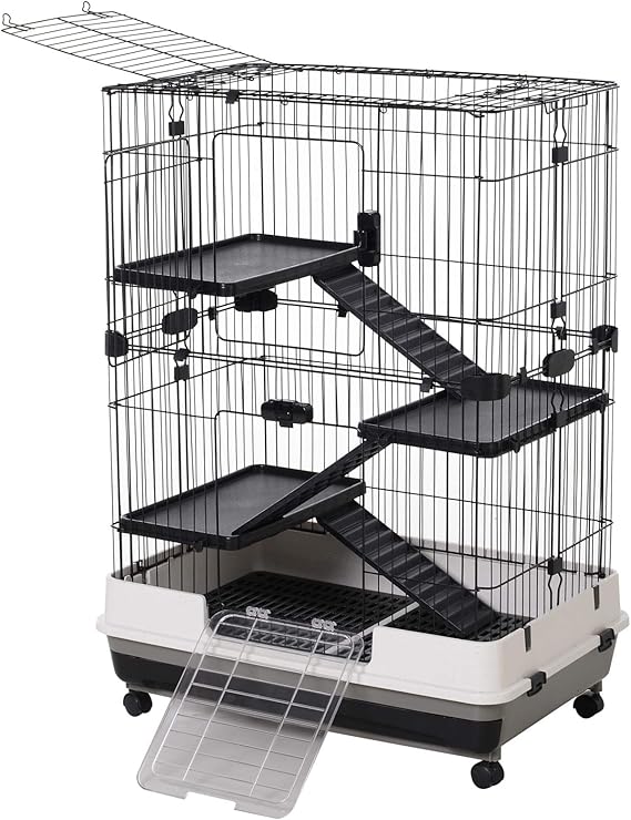 Pawhut 3 Tier Rolling Small Animal Rabbit Cage Guinea Pig Chinchillas