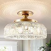 Lamomo Semi Flush Mount Ceiling Light, Upgraded Larger Golden Hallway Light Fixture, 3-Bulb Globe Glass Close to Ceiling Scon