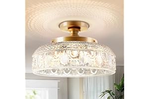 Lamomo Semi Flush Mount Ceiling Light, Upgraded Larger Golden Hallway Light Fixture, 3-Bulb Globe Glass Close to Ceiling Scone,Indoor Hanging Light for Bedroom Kitchen Porch Hallway,Bulbs Not Included
