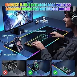 Mouse Pad with Phone Holder, Wireless Charging Desk