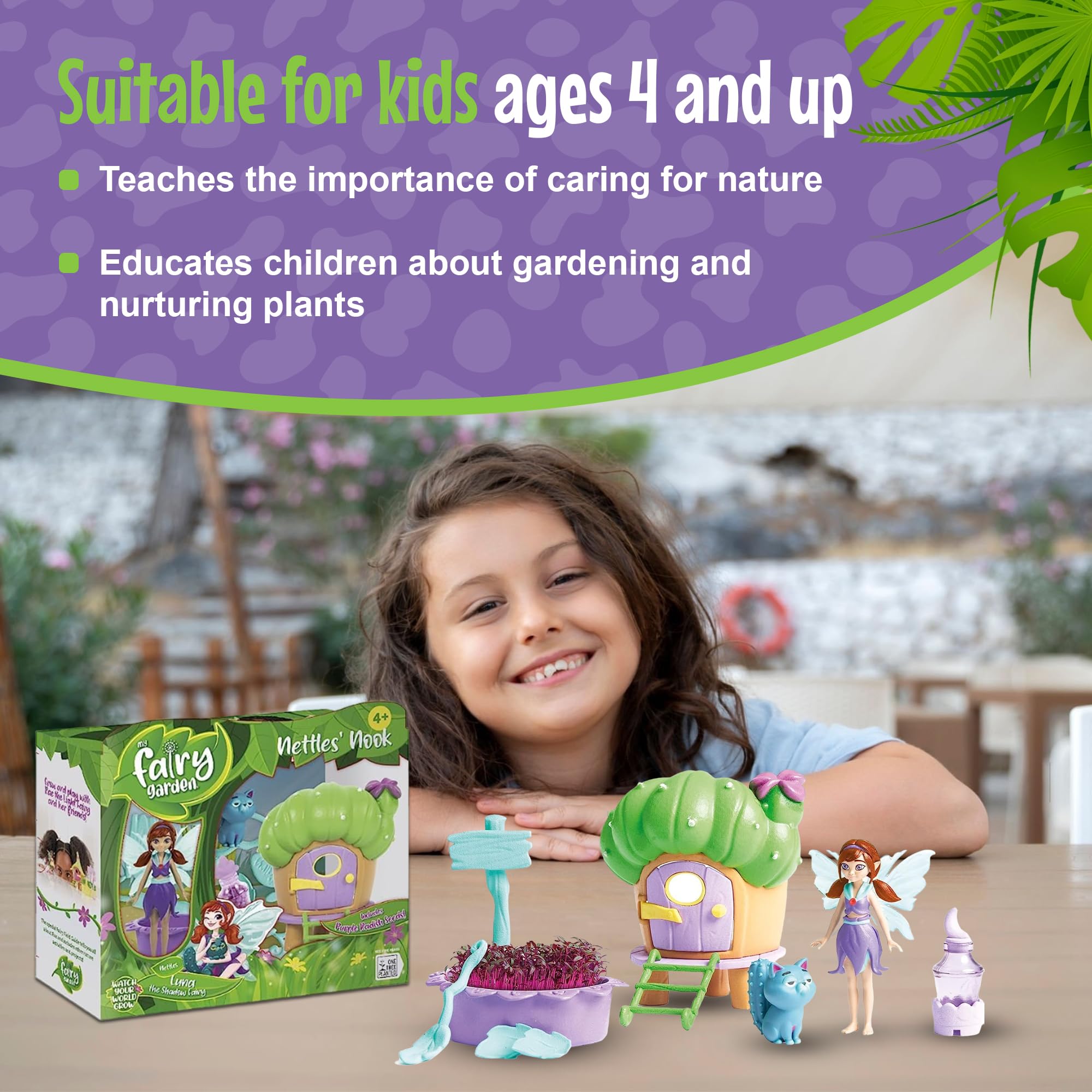 My Fairy Garden Nettles’ Nook Mini Terrarium- Tiny Garden with Shadow Fairy & Cat Doll - Grow Your Own Mini Garden Kit - Educational Playset with Soil, Seeds & Fairy Field Guide for Kids Aged 4 and Up
