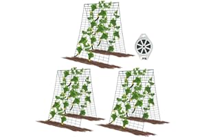 GROWNEER 3 Packs 34 x 48 Inches Green Foldable Cucumber Trellis A-Frame Garden Trellis with 328 Feet Twist Ties, for Cucumber, Climbing Plants Vegetables Flowers