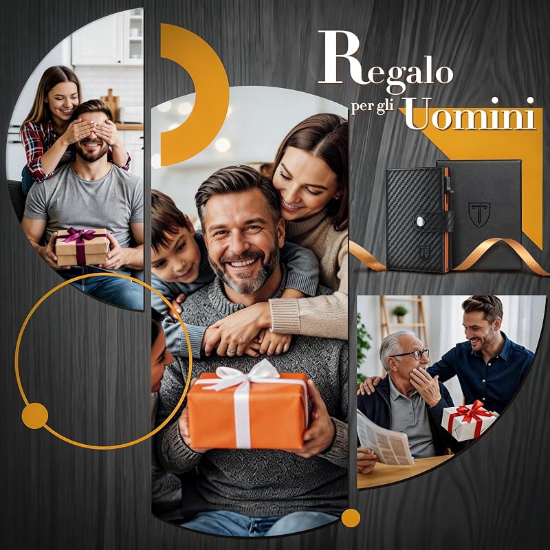 Portafoglio Uomo & Donna | Porta Carte di Credito 10 carte | Porta Tessere Uomo con Portamonete e Scomparti Banconote | Portacarte Uomo con RFID Protezione Anticlonazione - Regalo per Auto