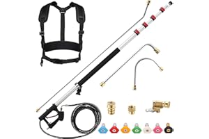 PWACCS 24 FT Telescoping Pressure Washer Wand, Telescopic Spray Wand with Power Washer Extension Wands, Gutter Cleaner Attachment Kit with 7 Nozzle Tips, 2 Adapters, Pivoting Coupler and Support Belt