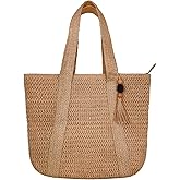 lifwimner Large Straw Beach Tote Bags For Women Woven Boho Handmade Shoulder Handbags for Summer Vacation Travel with Tassels