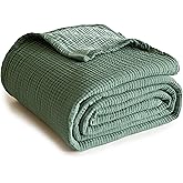 Simple&Opulence 100% Cotton Muslin Blanket, Lightweight Breathable 4 Layering Soft Cotton Throw Blanket,Gauze Blanket for Bed Couch Camping All-Season Use (Sage Green, 50"x60")