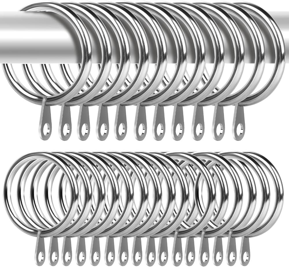Oiiurly 50 Pack Metal Curtain Rings 32mm Inner Diameter Silver for Curtain Poles