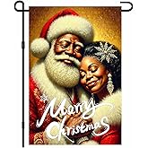 BlissYard Santa and Mrs. Christmas Garden Flag 12x18" Double Sided Black Santa Merry Christmas Small Yard Flag Winter Outdoor Decorations