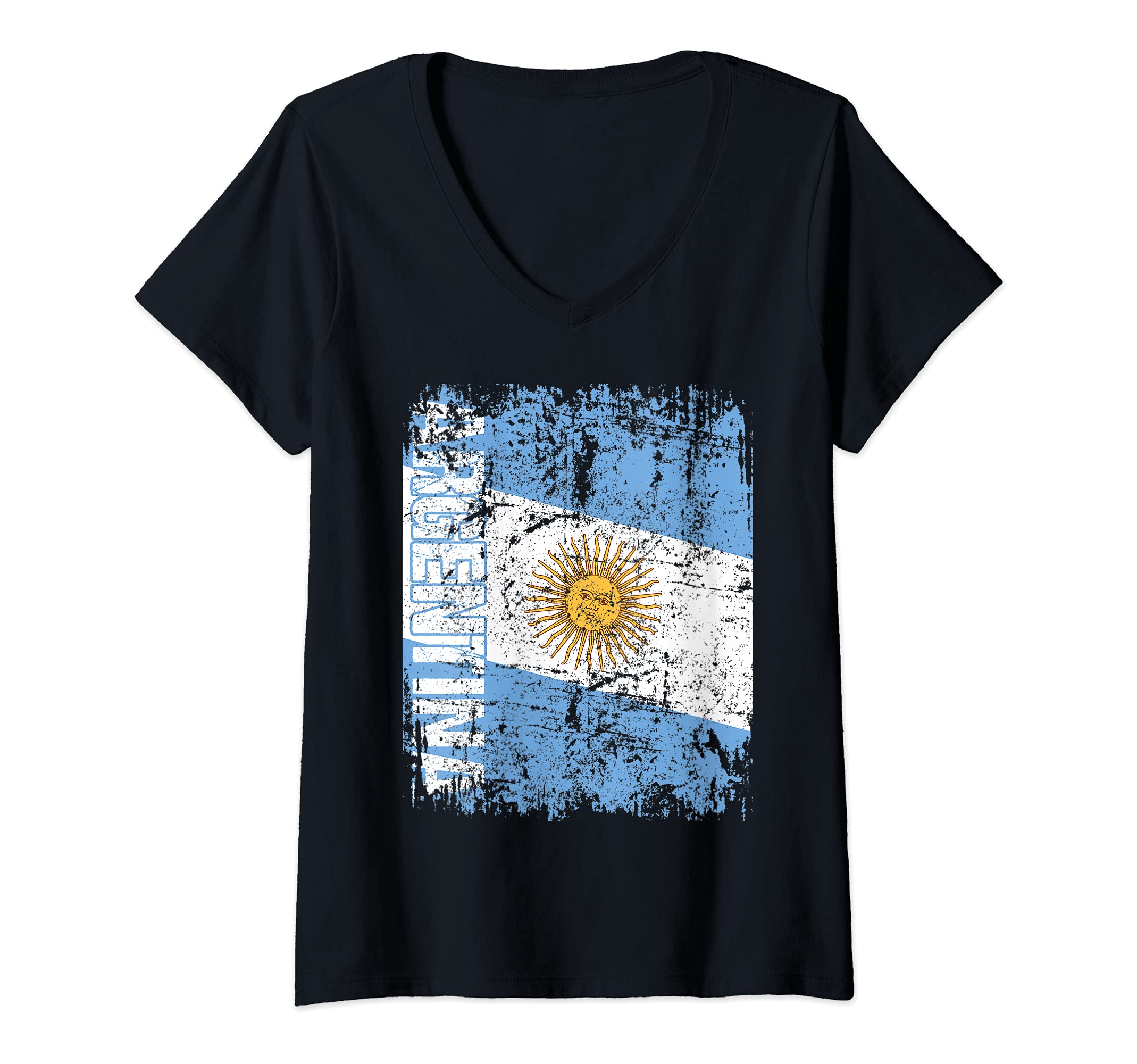Womens ARGENTINA Flag Vintage Distressed ARGENTINA V-Neck T-Shirt