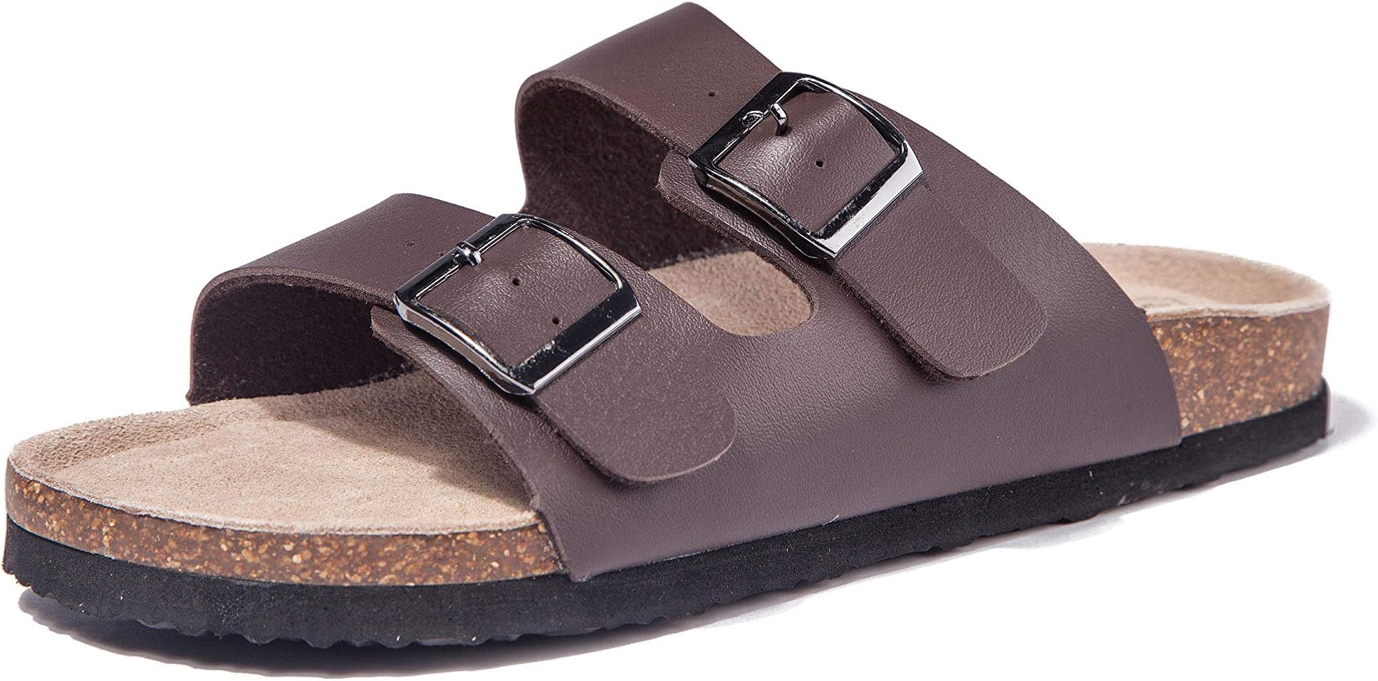 TF STAR Women Arizona 2-Strap Adjustable Buckle, Flat Casual Cork Slide Sandals,Slide Cork Footbed Sandals for Women/Ladies/Girls