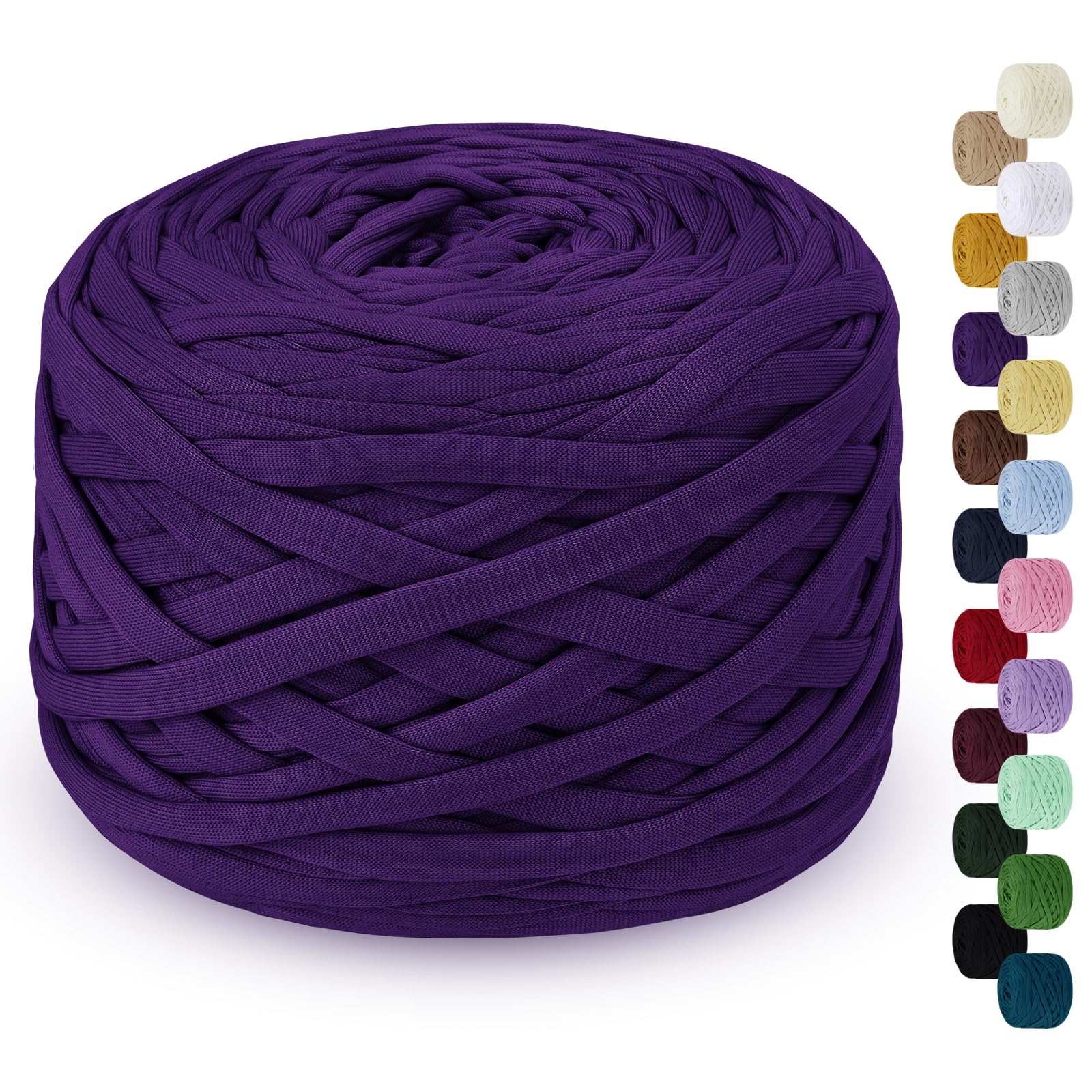 LEREATI 285g T Shirt Yarn for Crocheting 100m Elastic Ribbon Yarn Thick Crochet Fabric Yarn, Knitting T-Shirt Yarn for Crochet Bag, Blanket, Basket, DIY Projects, Home Decor (Violet)