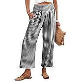 ANRABESS Women Striped Gingham Wide Leg Palazzo Pants Casual Lounge Cropped PJ Bottoms Comfy Cute Plaid Pants with Pockets
