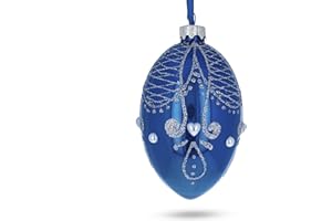 BESTPYSANKY Jeweled Blue Glossy Royal Inspired Glass Egg Ornament 4 Inches