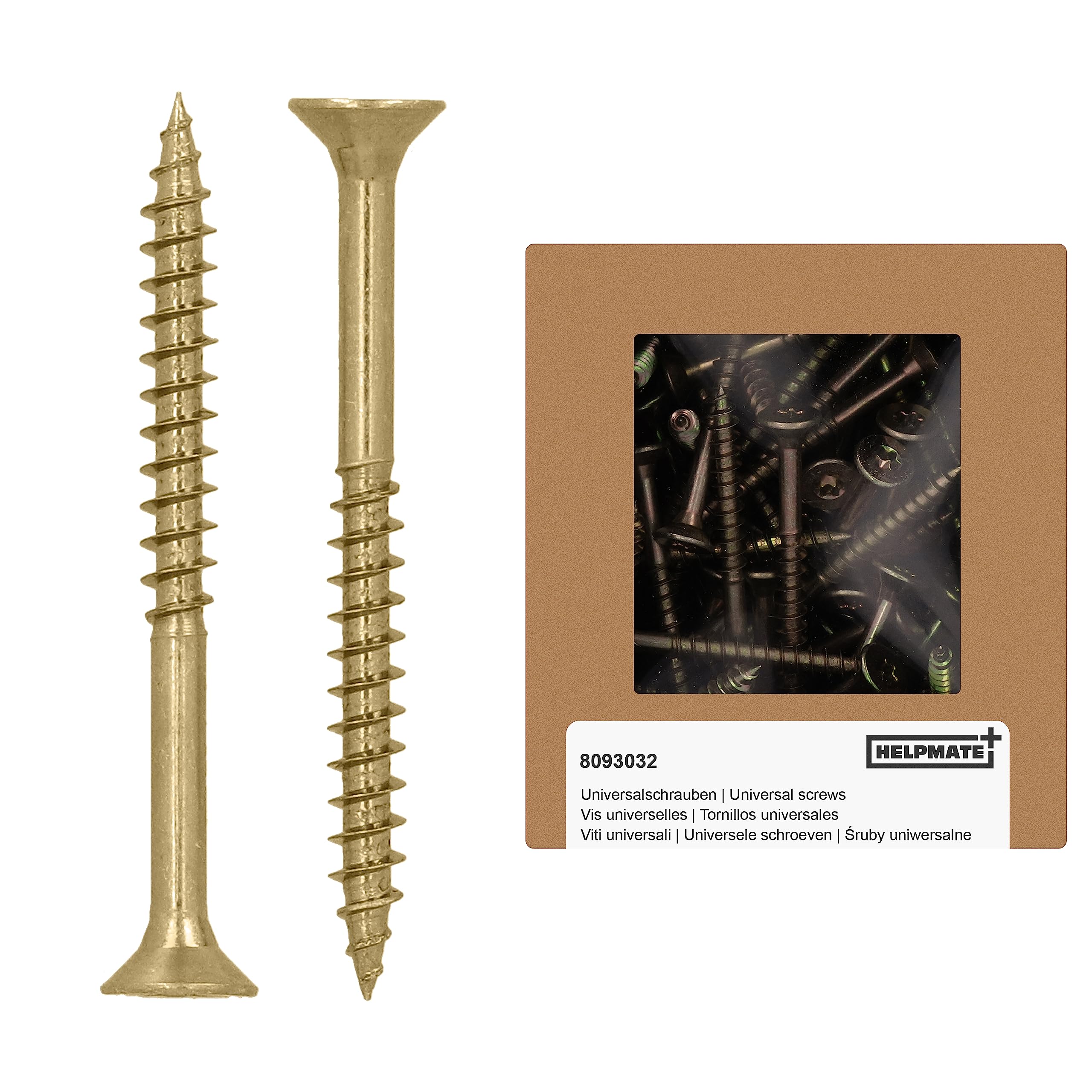 HELPMATE - Universal screws, countersunk head, 4.5x50, yellow passivated - 150 pieces Wood screws with T-drive and partial thread - Chipboard screws for indoor use and protected outdoor areas