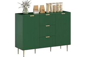 HOMCOM Sideboard Buffet Cabinet, Modern Kitchen Storage Cabinet with 3 Drawers and Adjustable Shelves, Fluted Coffee Bar Cabi