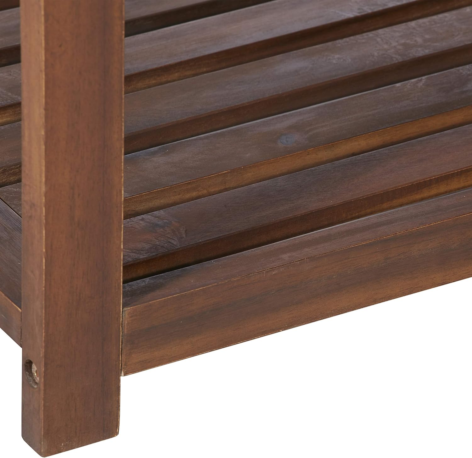 Walker Edison Willmington Solid Acacia Wood Slatted Outdoor Bench with Cushion, 48 Inch, Dark Brown and Grey : Garden & Outdoor