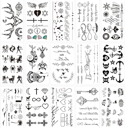 glaryyears 20pk Black Sketch Line Tiny Temporary Tattoos Stickers Face Hand