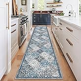 KILOCOCO 2x12 Moroccan Runner Rug, Blue/Multi Super Soft Washable Hallway Entryway Runner Rug, Accent Print Faux Wool Kitchen